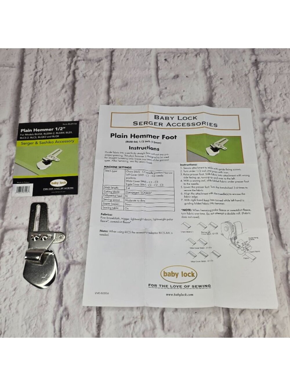 Baby Lock Plain Hemmer Foot 1/2 For Sergers BLE8 BLE8W BLE8W-2 BLCS BLCS-2 BLQK2